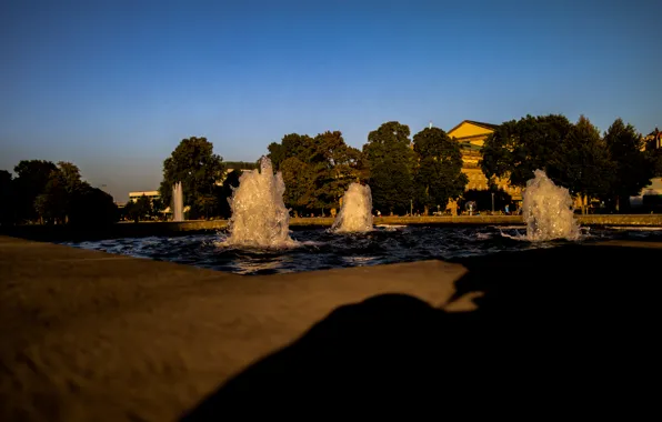 City, Water, Park, Shadow, Stuttgart, Fountain