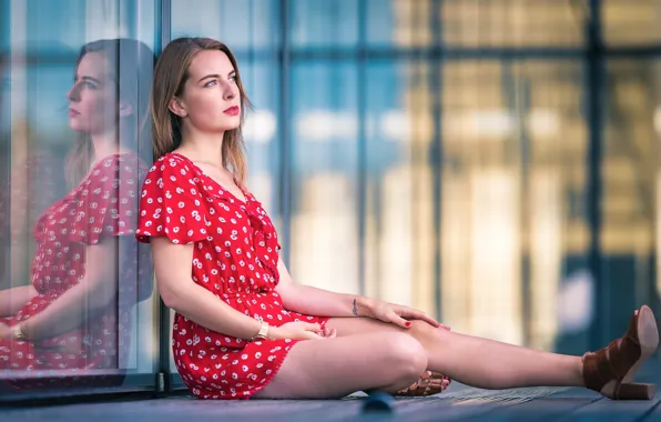 Girl, sitting, bokeh, beautiful legs, Ludivine