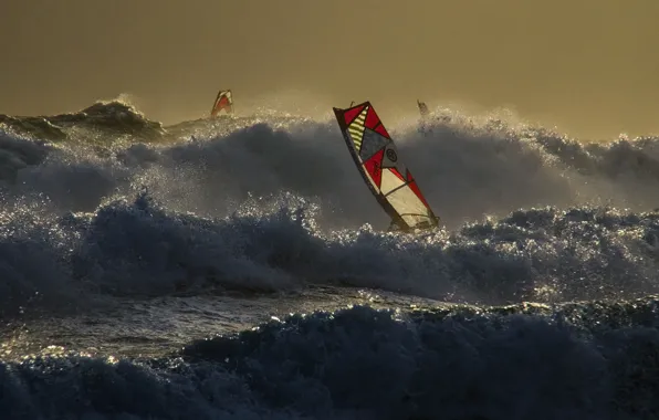 Picture sea, wave, the wind, sail, Board, Windsurfing