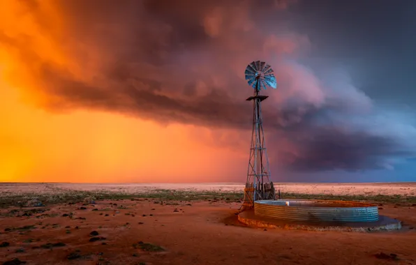 Field, the sky, windmills