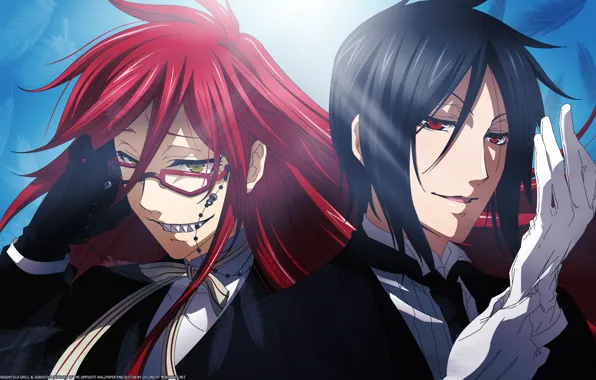 Picture anime, guys, dark Butler, red hair, demon., green, Sebastin