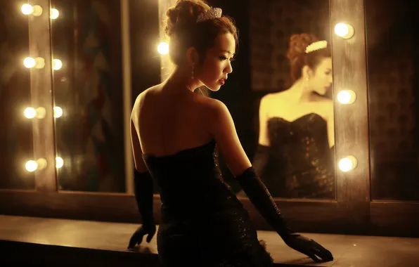 Girl, face, style, hair, figure, light bulb