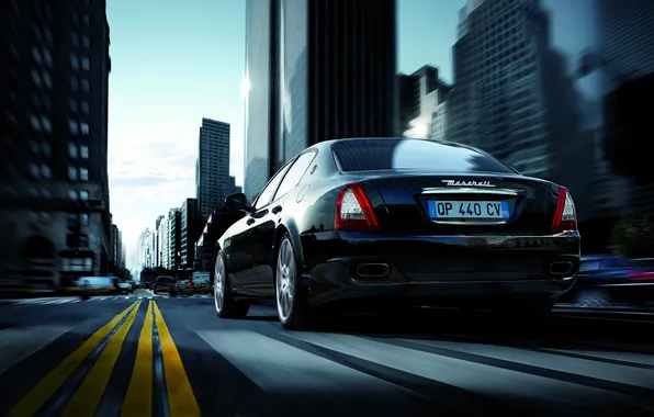 Picture Maserati, Quattroporte, The city, Maserati, Car, Markup, Black, Riding