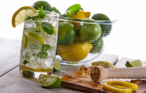 Picture lemon, cocktail, sugar, lime, drink, Mojito