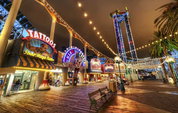Night, lights, attraction, carousel, quiz