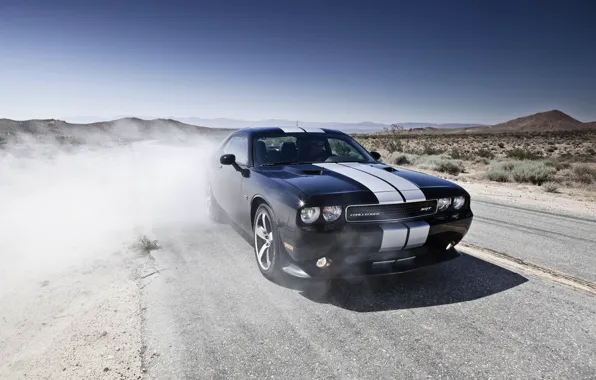 Picture Road, Black, Machine, The hood, Day, Dodge, Challenger, Heat
