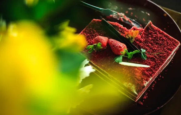 Picture summer, berries, food, strawberry, pie, dessert, bokeh