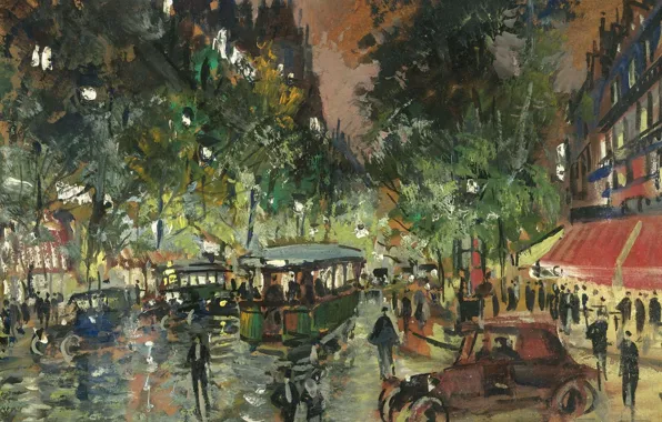Picture night, street, home, picture, the urban landscape, Konstantin Korovin, Russian Boulevard Night