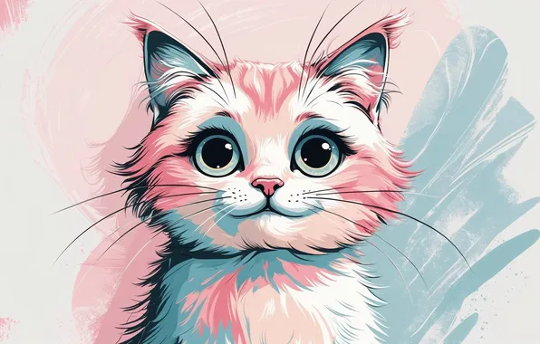 Cat, cat, look, pose, kitty, portrait, face, pink background