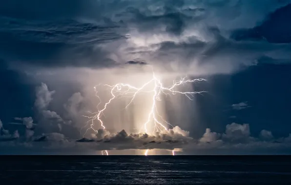 Sea, the storm, clouds, storm, lightning