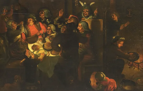 Tree, oil, picture, feast, genre, Epiphany, The Feast Of The Three Kings
