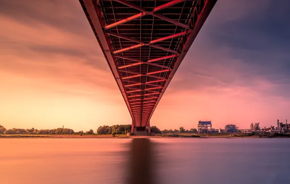 Sunset, bridge, river, Rhine bridge Emmerich