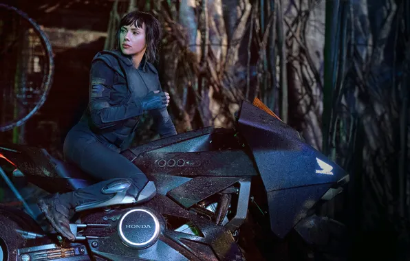 Picture Scarlett Johansson, cinema, Honda, mecha, movie, film, motorbike, Ghost In The Shell