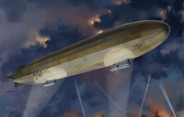 Germany, Zeppelin, The airship, WWI, The first World war, Floodlights