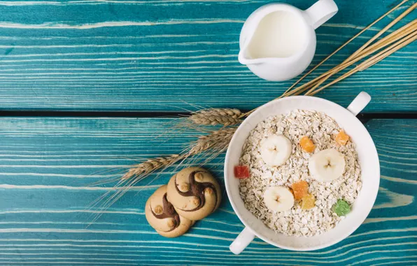 Breakfast, milk, Banana, Cookies, oatmeal, Cookies