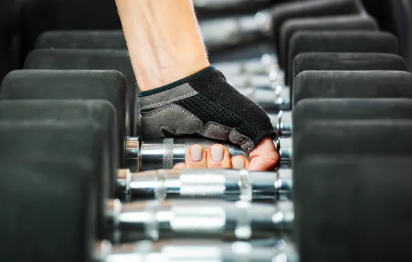 Picture hand, fitness, gloves, fingers, dumbbells