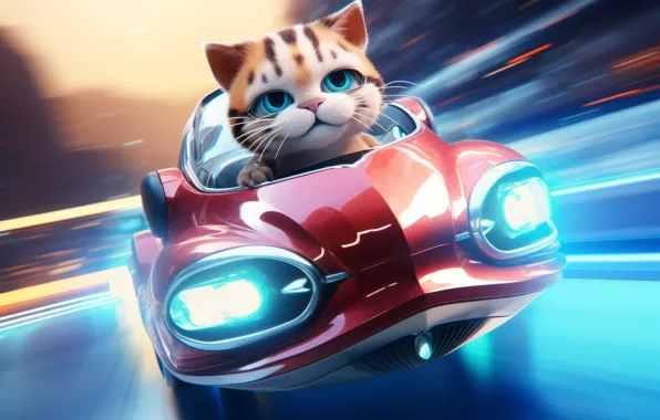 Road, machine, cat, cat, look, light, pose, movement