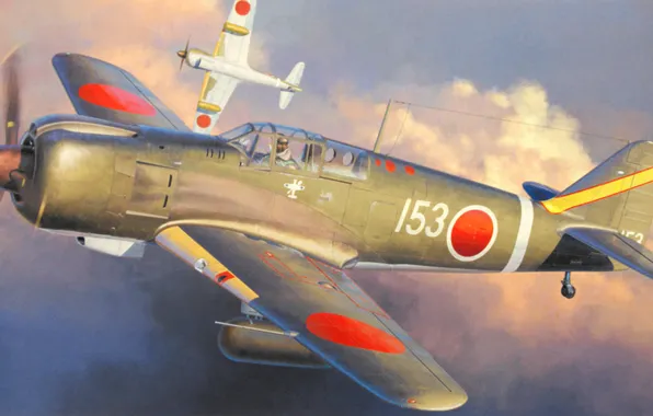 Picture war, art, painting, aviation, ww2, Kawasaki Ki-100