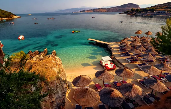 Sand, sea, machine, beach, summer, light, mountains, comfort
