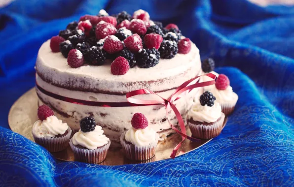 Berries, raspberry, cake, blueberries, cupcakes