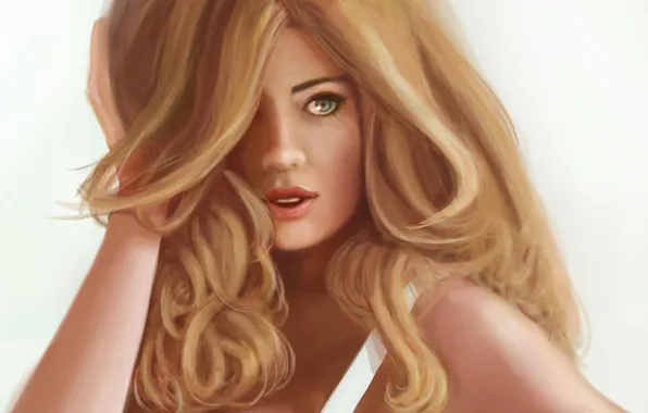 Picture look, girl, face, background, hair, hand, art, blonde