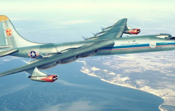 War, art, airplane, painting, aviation, Convair B-36 Peacemaker