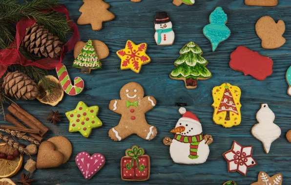 Picture New Year, cookies, Christmas, wood, Merry Christmas, cookies, decoration, gingerbread