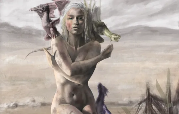 Look, hair, Daenerys Targaryen, game of thrones, Game of thrones, three dragons