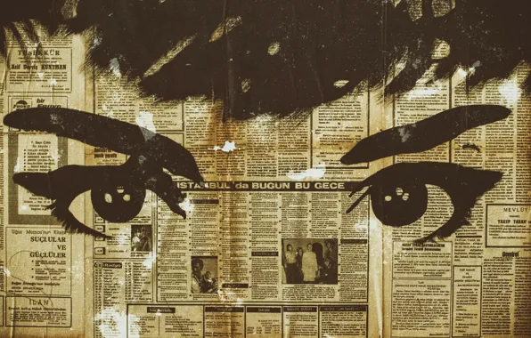Picture eyes, background, newspaper