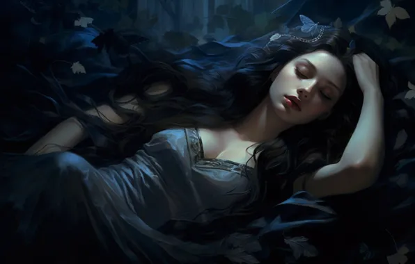 Girl, sleep, digital art, AI art, neural network, the art of artificial intelligence