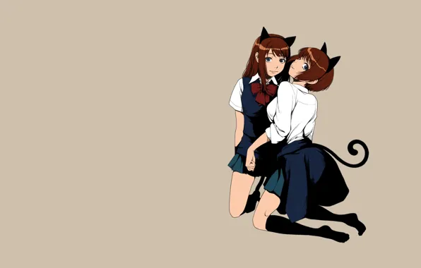 Girls, neko, kitties, Uwagaki