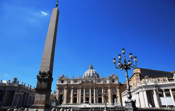 The sky, lantern, obelisk, The Vatican, St. Peter's Cathedral, St. Peter's square