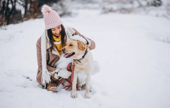 Winter, language, look, girl, snow, joy, smile, Park