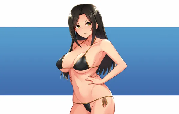 Girl, sexy, cleavage, green eyes, long hair, boobs, sexy girl, anime