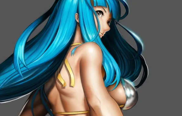 Picture chest, girl, background, art, blue hair, silvester