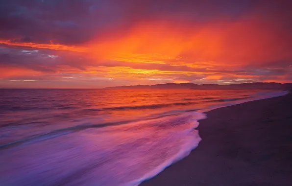 Beach, the sky, clouds, landscape, mountains, the ocean, dawn