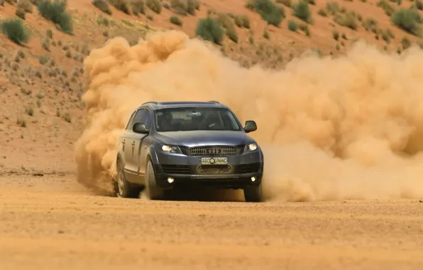 The wind, Audi, desert, dust, turn, cars, cars, desert