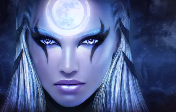 Picture girl, face, beauty, art, League of Legends, Diana, Scorn of the Moon