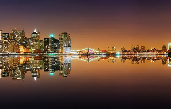 Water, lights, city, the ocean, Bay, America, new York, USA