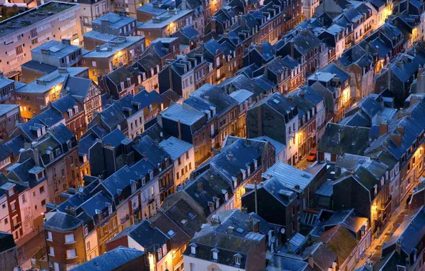 Roof, night, street, France, home, panorama, Normandy, Le Tréport