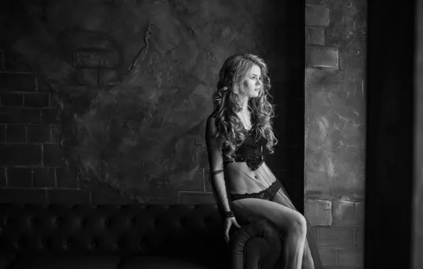 Picture look, room, sofa, model, hair, figure, fabric, curls