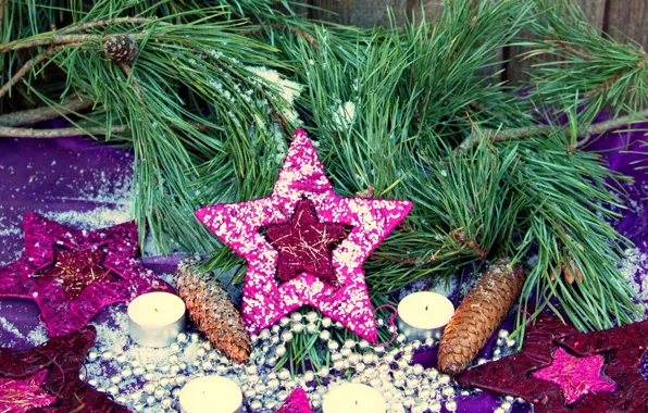 Picture stars, decoration, balls, tree, New Year, Christmas, Christmas, balls