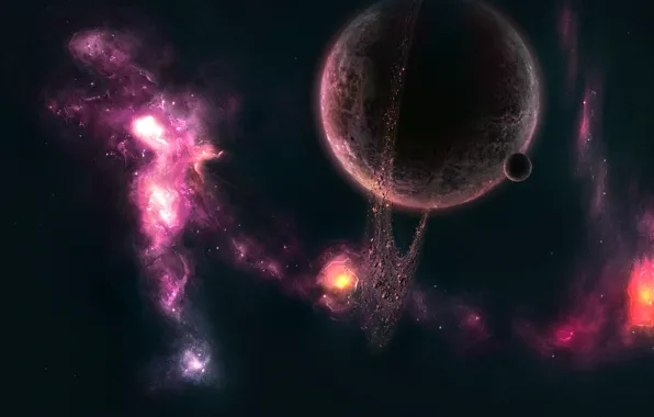 Nebula, the moon, planet, ring, asteroids, nebula