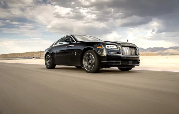 Road, auto, the sky, clouds, Rolls-Royce, the front, Wraith, Black Badge