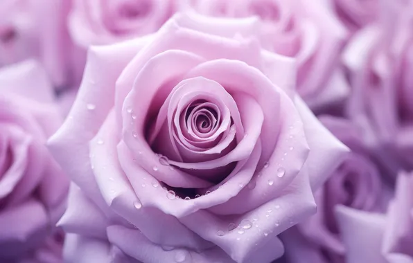 Flower, drops, macro, Rosa, rose, lilac, bokeh, AI art