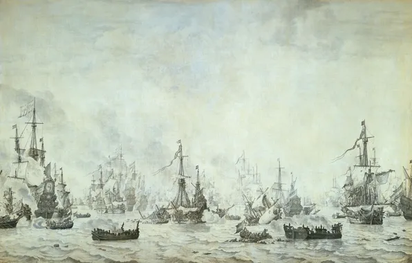 Ink, canvas, Willem van de Velde I, Willem van de Velde the Elder, Naval battle …