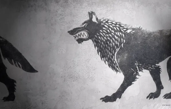Picture game of thrones, a song of ice and fire, fan art, House Stark, HBO, darewolf