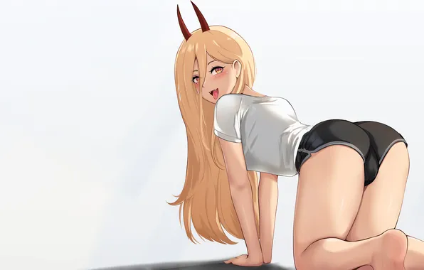 Girl, sexy, ass, Power, shorts, horns, long hair, legs