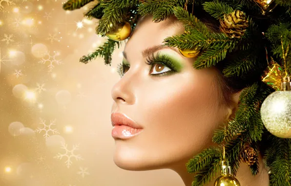 Picture girl, face, style, background, model, makeup, New year, profile