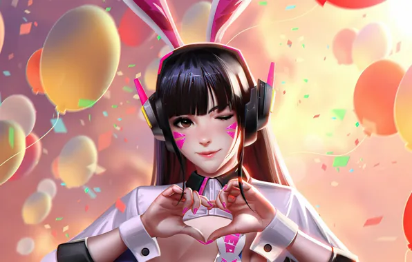 Wallpaper D.Va, Overwatch, girl, wink